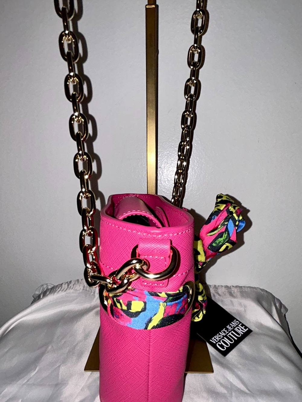 Versace Jeans Couture Cross Body Bag with Knotted Scarf in Fuchsia NWT - Picture 5 of 12